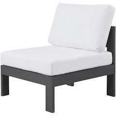 White Fabric Outdoor Patio Armless Chair, Aluminum Frame, Contemporary Style