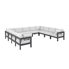 Water-Resistant Fabric Outdoor Patio Sectional in White with Contemporary Style