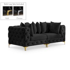 Tremblay Black Velvet Modular Sofa