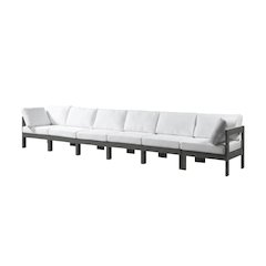 White Fabric Outdoor Patio Modular Sofa, Contemporary Style, Cushioned Seating