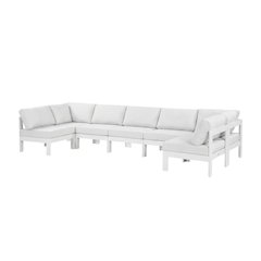 White Fabric Outdoor Patio Modular Sectional With Contemporary Style