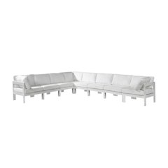 White Fabric Outdoor Patio Modular Sectional With Contemporary Style