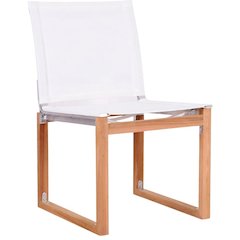 White Fabric Outdoor Patio Dining Side Chair With Teak Finish