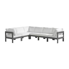 White Fabric Outdoor Patio Modular Sectional With Contemporary Style