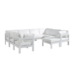 White Fabric Outdoor Patio Modular Sectional With Contemporary Style