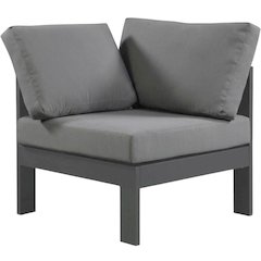 Gray Fabric Outdoor Corner Chair With Aluminum Frame And Contemporary Style