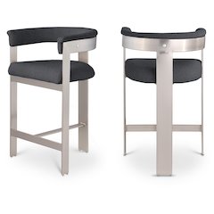 Romeo Black Boucle Fabric Counter Stool, Set of 2