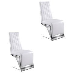 Vegan Leather Upholstered Dining Chair, White Vegan Leather, Set of 2