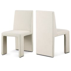 Benson Beige Linen Textured Fabric Dining Chair, Set of 2