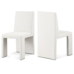 Benson Cream Linen Textured Fabric Dining Chair, Set of 2