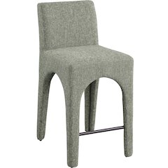 Gramercy Green Linen Textured Fabric Stool