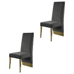 Velvet Upholstered Dining Chairs with Gold Metal Legs, Grey Velvet, Set of 2