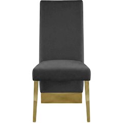 Velvet Upholstered Dining Chairs with Gold Metal Legs, Grey Velvet, Set of 2