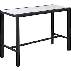 Outdoor Patio Table With White Wood Look Accent Paneling And Aluminum Frame