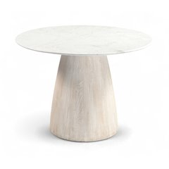 Liona 42" White Marble And Mango Wood Dining Table