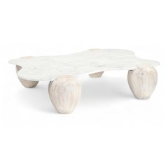 Liona White Marble And Acacia Wood Coffee Table