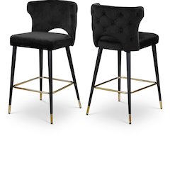 Kelly Black Velvet Stool, Set of 2
