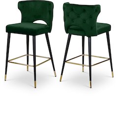 Kelly Green Velvet Stool, Set of 2