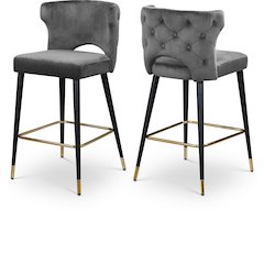 Kelly Grey Velvet Stool, Set of 2