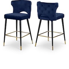 Kelly Navy Velvet Stool, Set of 2