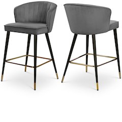 Cassie Grey Velvet Stool, Set of 2