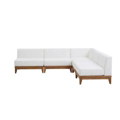 White Fabric Outdoor Patio Modular Sectional With Acacia Wood Finish