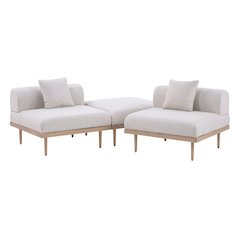 Beige Fabric 3-Piece Outdoor Modular Sofa with Cushions and Contemporary Style