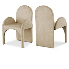 Summer Beige Velvet Dining Arm Chair, Set of 2