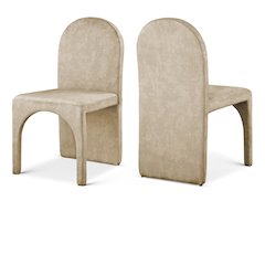 Summer Beige Velvet Dining Side Chair, Set of 2