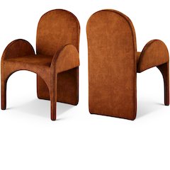 Summer Cognac Velvet Dining Arm Chair, Set of 2