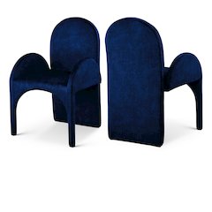 Summer Navy Velvet Dining Arm Chair, Set of 2