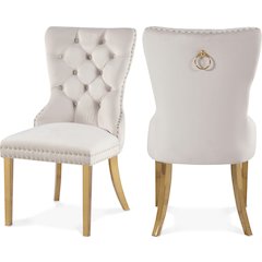 Carmen Cream Velvet Dining Chairs, Set of 2