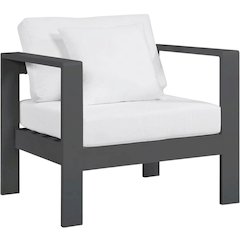 White Fabric Outdoor Patio Aluminum Arm Chair With Contemporary Style