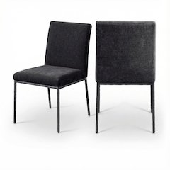 Black Chenille Upholstered Dining Side Chair Set of 2 with Contemporary Design