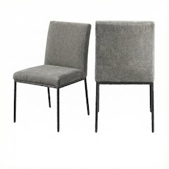 Gray Chenille Upholstered Dining Side Chairs Set of 2 with Cushioned Seat