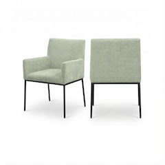Matte Black Chenille Fabric Dining Chair Set of 2 with Contemporary Arms