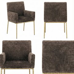 Brushed Brass Dining Chairs Set of 2 - Chenille Fabric and Contemporary Design