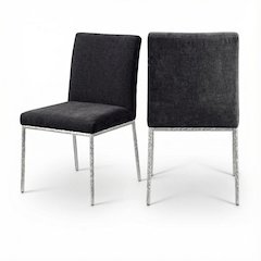 Black Chenille Upholstered Dining Side Chairs Set of 2 with Contemporary Design