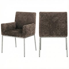 Brushed Silver Chenille Fabric Dining Chairs Set of 2 - Contemporary Design
