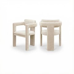 Beige Chenille Fabric Dining Chairs Set of 2 with Armrests and Cushioned Seats