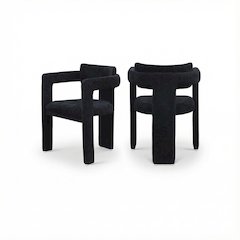 Black Chenille Dining Chairs Set of 2 with Contemporary Design and Armrests
