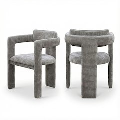 Gray Chenille Fabric Dining Chairs Set of 2 with Armrests and Cushioned Seats