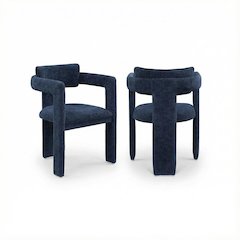 Navy Chenille Dining Chair Set of 2 with Armrests and Contemporary Design