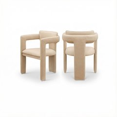 Tan Vegan Leather Dining Chairs Set of 2 with Armrests Contemporary Design