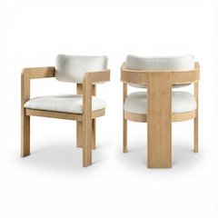 Dining Chairs Neutral Linen Fabric Upholstered 2-Piece Set with Armrests