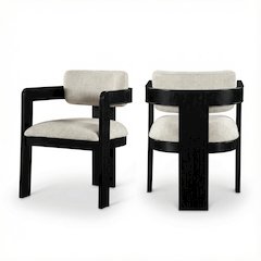 Black Art Deco Dining Chairs Set of 2 with Armrests and Textured Fabric