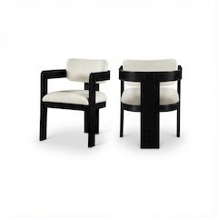 Black Linen Textured Fabric Dining Chairs, Set of 2 with Armrests - Art Deco