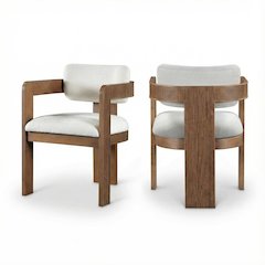 Brown Linen Textured Dining Chair Set of 2 with Armrests and Art Deco Design