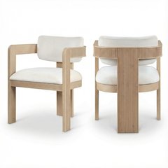 Cream Velvet Dining Chair Set of 2 with Armrests and Art Deco Style