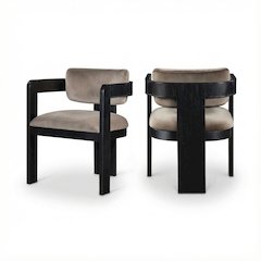 Black Velvet Dining Chairs Set of 2 with Armrests and Art Deco Style
